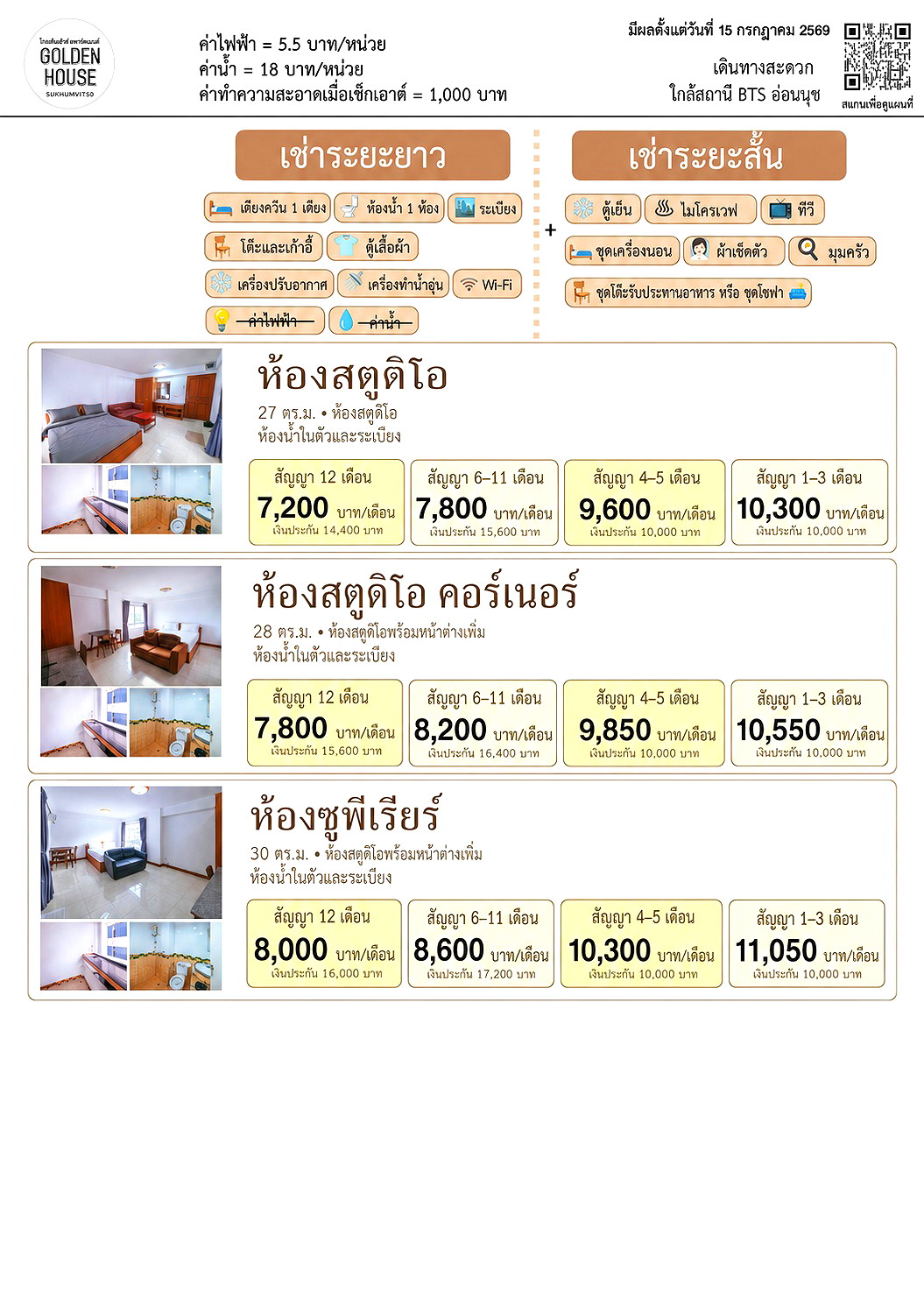รูปภาพ Golden House Apartment Sukhumvit50 โกลเด้นเฮ้าส์ (BTS อ่อนนุช) เดิน9นาที จากบีทีเอสอ่อนนุช | อพาร์ทเม้นท์ หอพัก ที่พัก ห้องพัก - รูปที่ 3/61