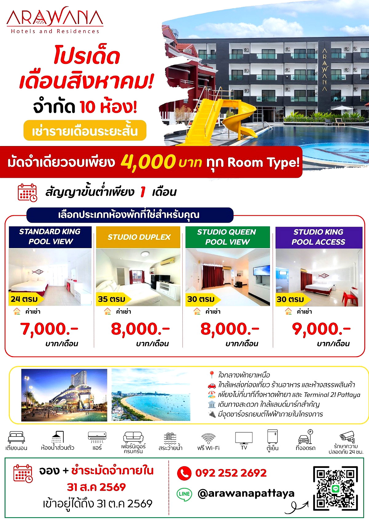 รูปภาพ โรงแรมอาราวานา เอ็กซ์เพลส พัทยาเหนือ | อพาร์ทเม้นท์ หอพัก ที่พัก ห้องพัก - รูปที่ 1/20